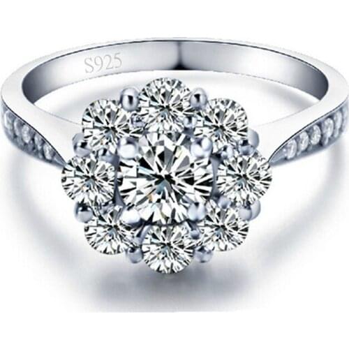 Hainon New Fashion Luxury Flower Shape Women Wedding Ring Lady Vintage Jewelry Zircon Engagement Silver Color Ring
