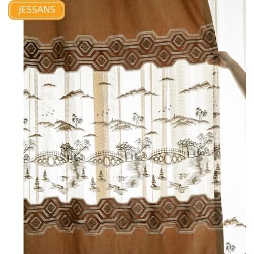 Chinese Feng Shui Soluble Embroidery Curtain Thicken Chenille Curtains for Living Room Bedroom Custom Finished Product