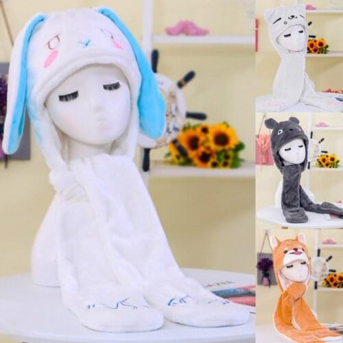 Winter Warm 3 In 1 Plush Hat Scarf Mitten Set Cartoon Anime Hooded Earflap Cap 50JB