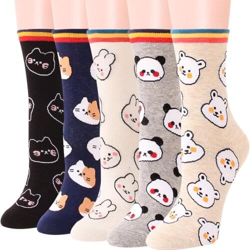 Fashion Animal Women Cotton Socks Panda Fox Rabbit Dog Korea Harajuku Kawaii Cute Girls Casual Happy Funny Socks Moda Mujer Soks