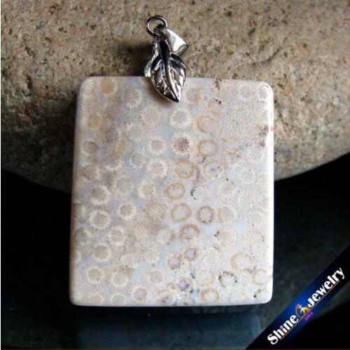 Men Bijoux Jewelry Natural Cabochon Slab Coral Fossil Stone Chrysanthemum Pendant Beads Fit Necklace Gift Leather Choker BS960