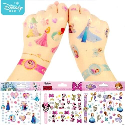 Disney Girls Frozen Princess Tattoo Stickers Designer Toy Cute Cartoon Mickey Minnie Kids Baby waterproof Sticker Christmas Gift