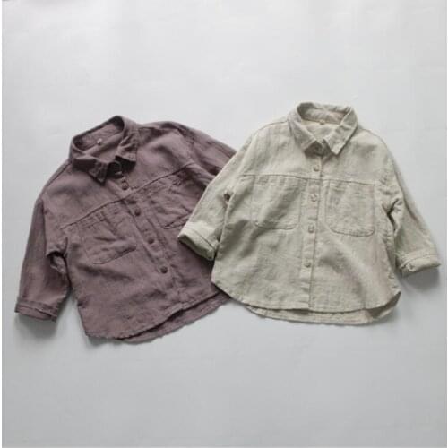 2021 New Stlye Girls Boys Shirt Cotton Linen Autumn Full sleeve Fashion Kids top 1-7 year MY597