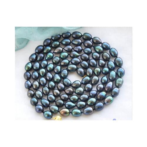 New 8-9mm New Tahitian Black Natural Pearl Necklace 48"l Store