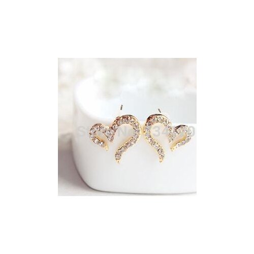 New style crystal New Fashion Vintage Plated Love rhinestone heart Stud Earrings for women