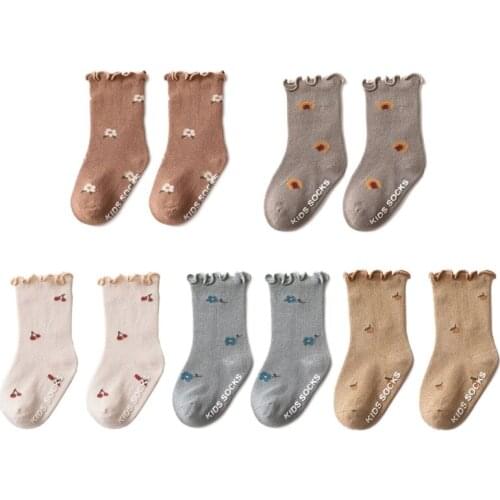 0-5 Years Toddlers Girls Frilly Socks Soft Cotton Baby Ankle Sock Flower Pattern Children Socks Anti Slip Infant Floor Sock