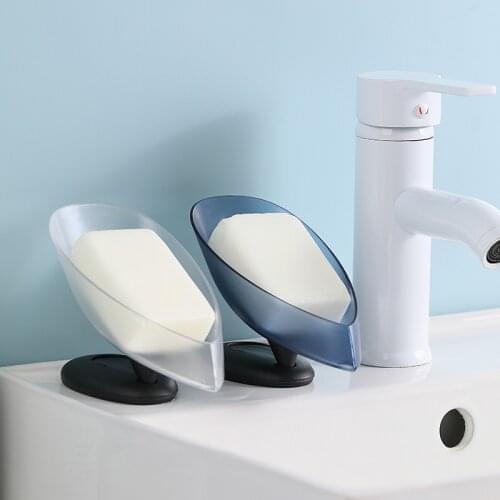 Plastic Soap Box Creative Leaf Shape Standing Suction Cup Base Water Filter Non-Slip Design Drain Rack Bathroom Shower Soap Case