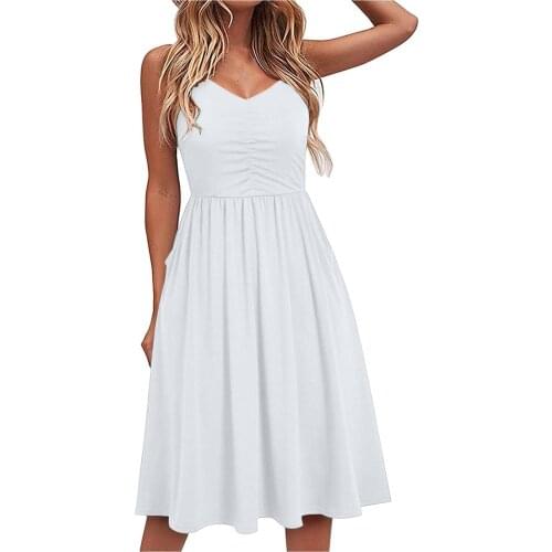 Dresses For Women 2021 Sleeveless V Neck Solid Color Splicing Big Swing Beach Dressess vestido de mujer платья для женщин