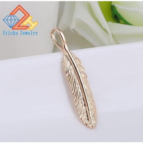 Gold Package DIY Jewelry Charms Material Wholesale Pure Copper kc Gold Wings Pendant Gold Metal Feather Pendant