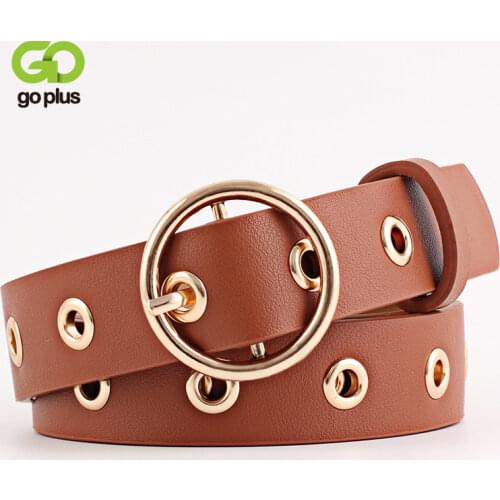 PU Womens Belt Female Fashion Round Gold Plating Metal Pin buckle Circle Belt For Jeans For Women Punk Ring Belts for Women