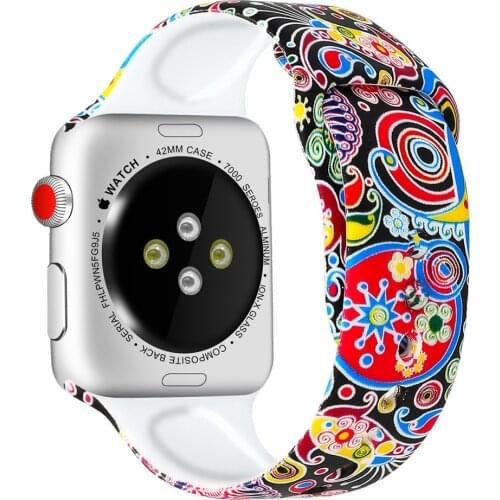 Silicone Strap For Apple Watch band 44mm 40mm 42mm 38mm pulseira correa Printing bracelet apple Watch iwatch series 4 3 5 SE 6