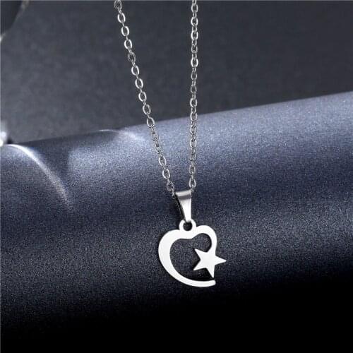 Rinhoo Stainless Steel Hollow Heart Star Pendant Necklace For Women Girls Romantic Necklaces Chokers Jewelry Birthday Gift