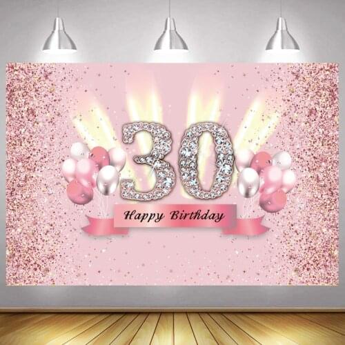 Rose Gold 30th Photo Backdrop Happy Birthday Party Lady Girls Balloon Photography Background Shining Banner Photocall Gift