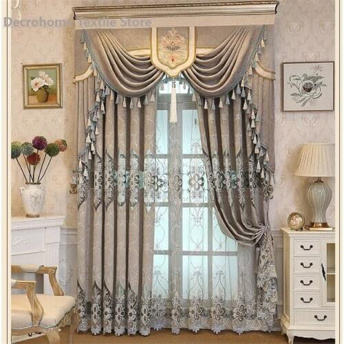 European New Style Chenille Thick Jacquard Base Fabric Curtains Water-soluble Embroidered Curtain for Living Dining Room Bedroom