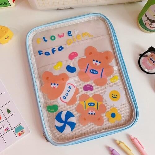 Cute PVC Waterproof Laptop Bag Kawaii Korea Cartoon Tablet Sleeve Case Storage 11 Inch Inner Bag Transparent IPad Case