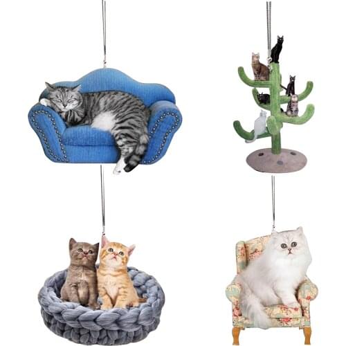 Lovely Realistic Cats Hanging Ornament with Balloon Colorful Car Interior Home Decoration Cat Sitting on Sofa Single Couple Gift