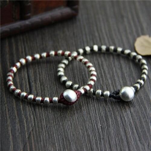 Handmade Thai Silver Beads Bracelet Pure Silver Beaded Bracelet Bohemia Rope Silver Beads Bracelet