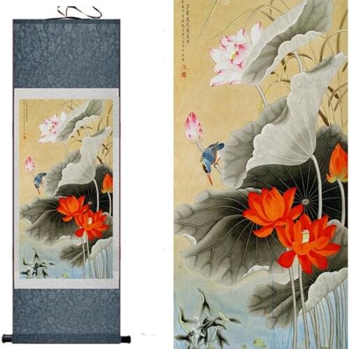 Traditional silk art painting bird and water lily Chinese Art Painting Home Office Decoration Chinese painting