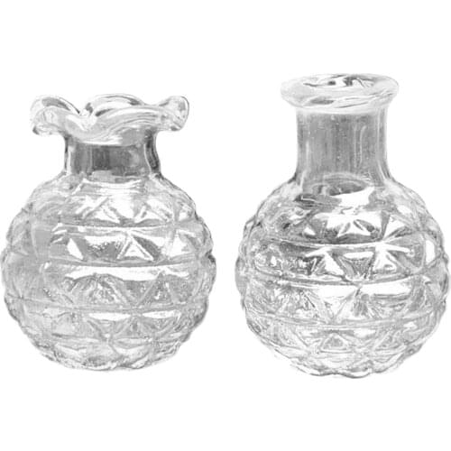 2Pcs 1:12 Clear Glass Vases, Simulation Model 1:12 Scale for Dollhouse Miniature, Doll Living Room Decor Accessories