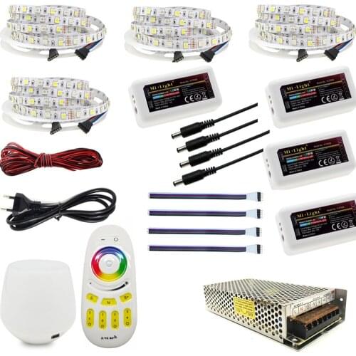 Wifi 20m Mi light led strip Ribbon RGBW RGB 5050 12V Waterproof + 4pcs Controller +4 Zone RF Remote + Power adapter Kit 10M 20M