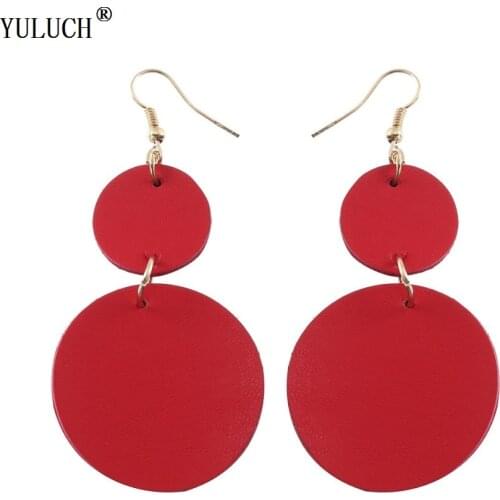 YULUCH 2018 New Design Korean Earrings Handmade Leather Earrings 5 Colors Two Round Accessories Trendy Jewelry For Woman Girls