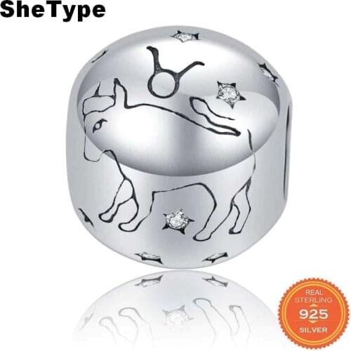 2.8g Water Sign Constellation Round Beads for Women Daily Wear Taurus Clear Star Charm 925 Solid Sterling Silver