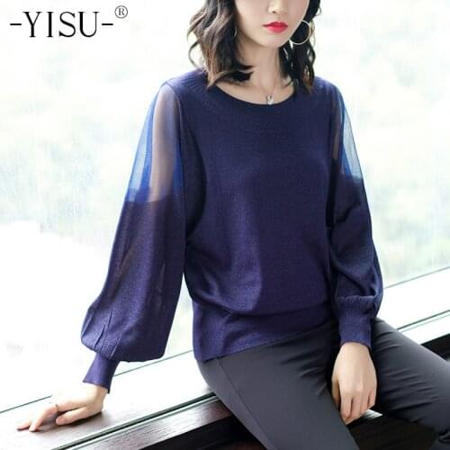 YISU Sweater Women Round neck Knitted Sweaters Tops Female Long sleeve Pull Femme 2019 spring Casual Pullovers Loose Jumper