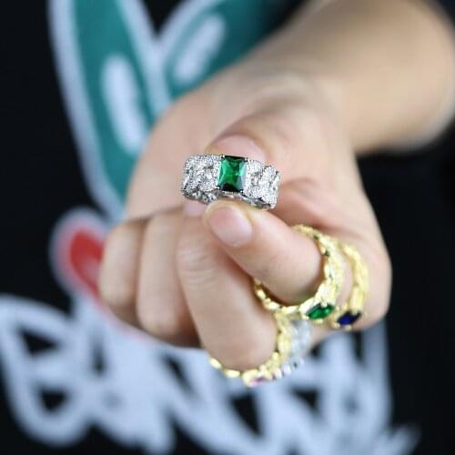 Gorgeous Bling Cubic Zircon Cuban Link Chain Ring Bezel Big Crystal Cz Finger Jewelry For Women Hip hop Rings Iced Out Gifts