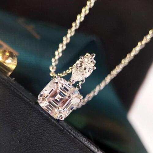 KOFSAC Women Elegant Necklace 925 Sterling Silver Jewelry Fashion Shiny Zircon Square Necklaces Lady Valentines Day Accessories