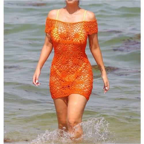 Women handmade crochet bikini cover ups Off the shoulder beachwear