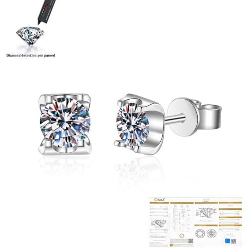 1 Carat D Color Moissatine Stud Earrings For Women white Color 100% 925 Sterling Silver Wedding Party Fine Jewelry