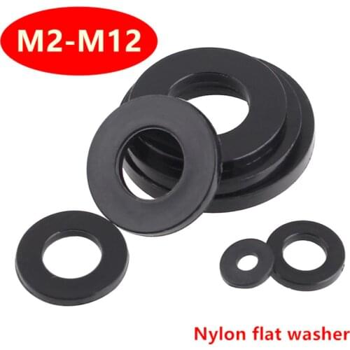 200pcs M2 M2.5 M3 M4 M5 M6 M8 M10 M12 Black Plastic Nylon Washer Plain Flat Spacer Washer Gasket