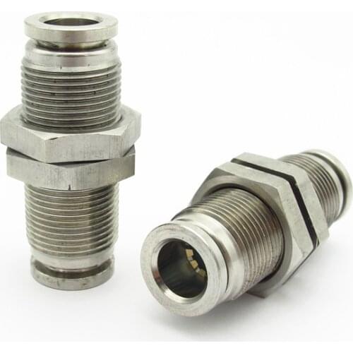 4mm 6mm 8mm 10mm 12mm 14mm 16mm 304 Stainless Steel Bulkhead Straight One Touch Air Pneumatic Push In Fitting Quick Connector