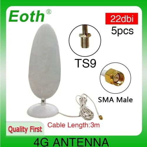 5pcs Eoth 3G 4G LTE Antenna 22dBi SMA Male 3m 3G external antena for 4G Modem Router +Adapter SMA Female to TS9 Male connector