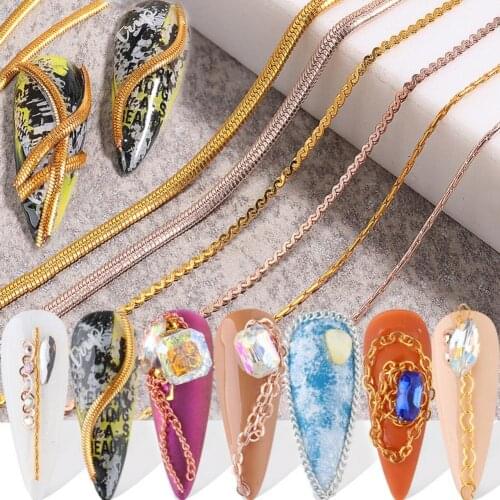 6Pcs/Box Nail Chain Ornament Rhinestone Metal DIY Charms Manicure Accessories Multi-Purpose Shining Nail Metal Chain for Beauty