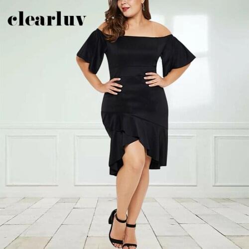 Black Prom Gowns Custom Boat Neck Off the Shouder Short Sleeves Ruffles Mermaid Knee-length Plus size Women Party Dresses T031