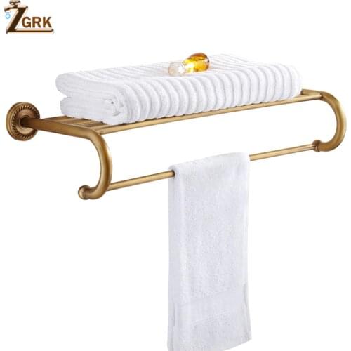ZGRK Antique Brass Bath Towel Rack Active Bathroom Towel Holder Double Towel Shelf Bathroom Accessories 96031-MH