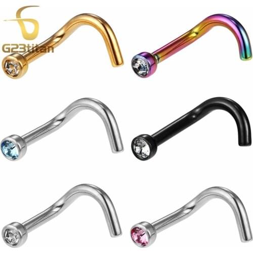 G23titan 18G Nose Ring Studs Clear Zircon Titanium Nose Stud Body Piercing Jewelry Women Men Accessories
