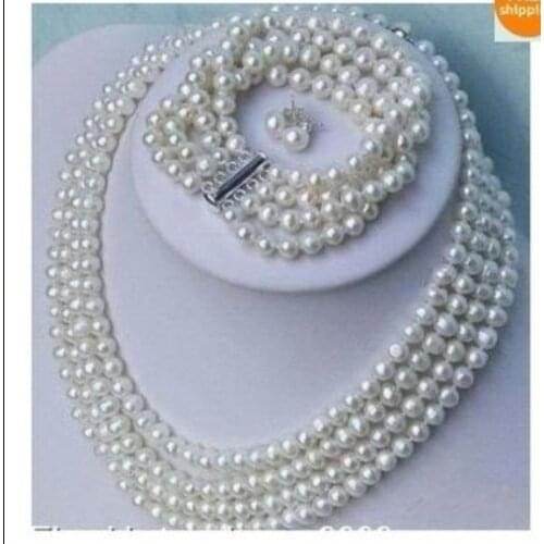 Beautiful Womans jewelry Stylish 4rows white 6-7MM AAA+ south sea pearl necklace bracelet SETS set 17-19"