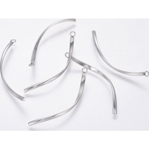 50pcs 304 Stainless Steel Twist Pendants for jewelry making Accessories Findings 40x3x1mm, Hole: 1.6mm
