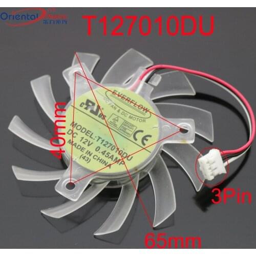 Free Shipping T127010DU DFC701012H 65mm 40x40x40mm 12V 0.45A 3Wire 3Pin For Graphics Card Cooler Cooling Fan