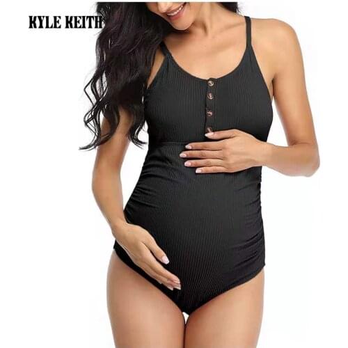 Maternity Swimsuit One Piece Button Neck Pregnancy Swimwear Cross Back Bathing Suit Woman Bikini Beachwear