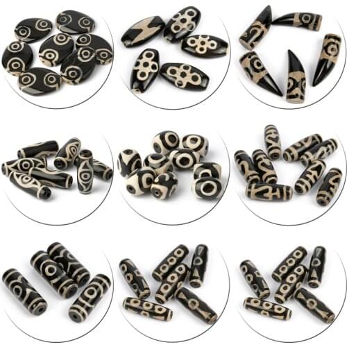Mystical Black Tibetan Dzi Beads Natural Stone Prayer Mala Dzi Agates Beads for Jewelry Making DIY Charm Bracelet Neckalce1/2Pcs