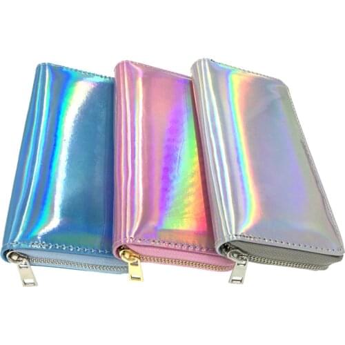 3-Color Fashion Colorful Laser Women Wallets Long Zipper Purses Ladies Money Phone Card Holder Holographic Female Clutch
