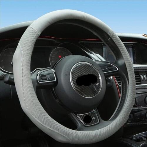 Fashion Car Steering Wheel Cover Embossing Leather Stereos Breathable Splice Durable Sewing Thread Fit 38cm