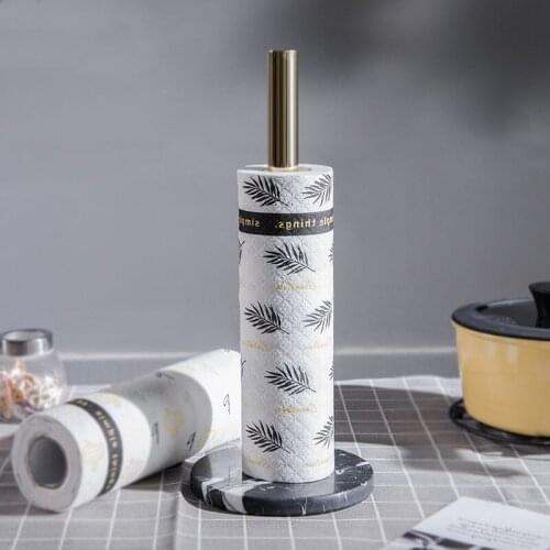 Marble and 304 Stainless Steel Kitchen Rolling Paper Holder Tissue Storage Rack Disposable Wipes Organizer Accessories