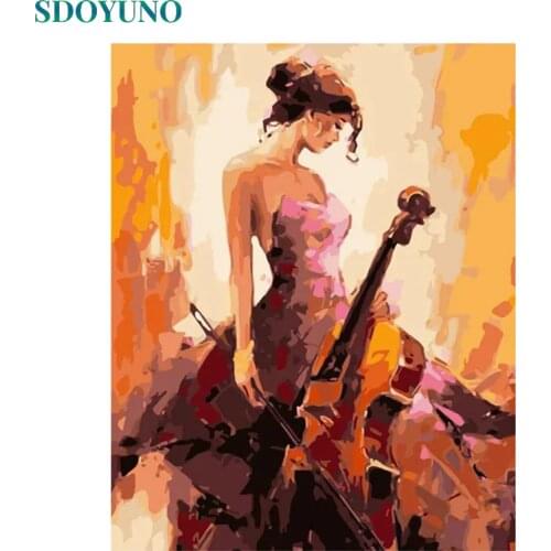SDOYUNO Frameless Painting By Numbers On Canvas 60X75cm Drawing By Number DIY Canvas Painting Kits Guitar girl Home Decor