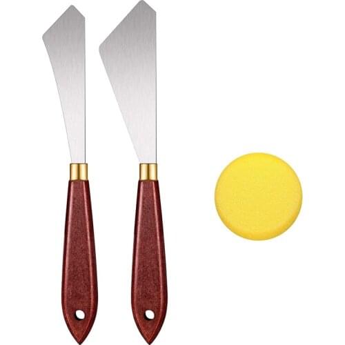 2 Pcs Painting Knives Set Artist Oil Paint Knife Art Tool with Paint Sponge Applicator for Painting Supplies