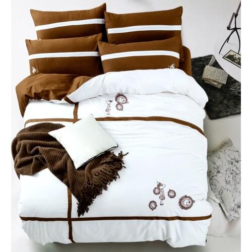 New 100% cotton 5 star hotel bedding set queen king 4pcs luxury bed sheet bed linen set embroidered duvet cover coffee white