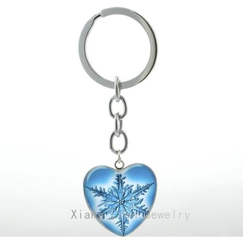 New Pale blue ice crystal Snowflake picture keychain vintage winter Snowflake jewelry key chain ring Christmas New Year gift H61